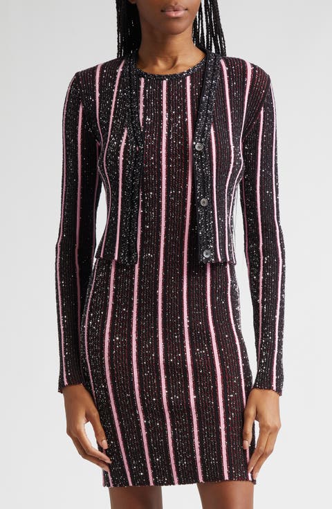 Rib Sequin Embellished Crop Cardigan