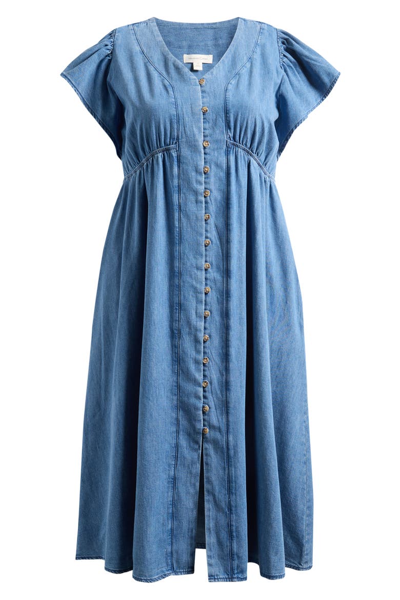 Flutter Sleeve Chambray Midi Dress, Alternate, color, LIGHT BLUE WASH