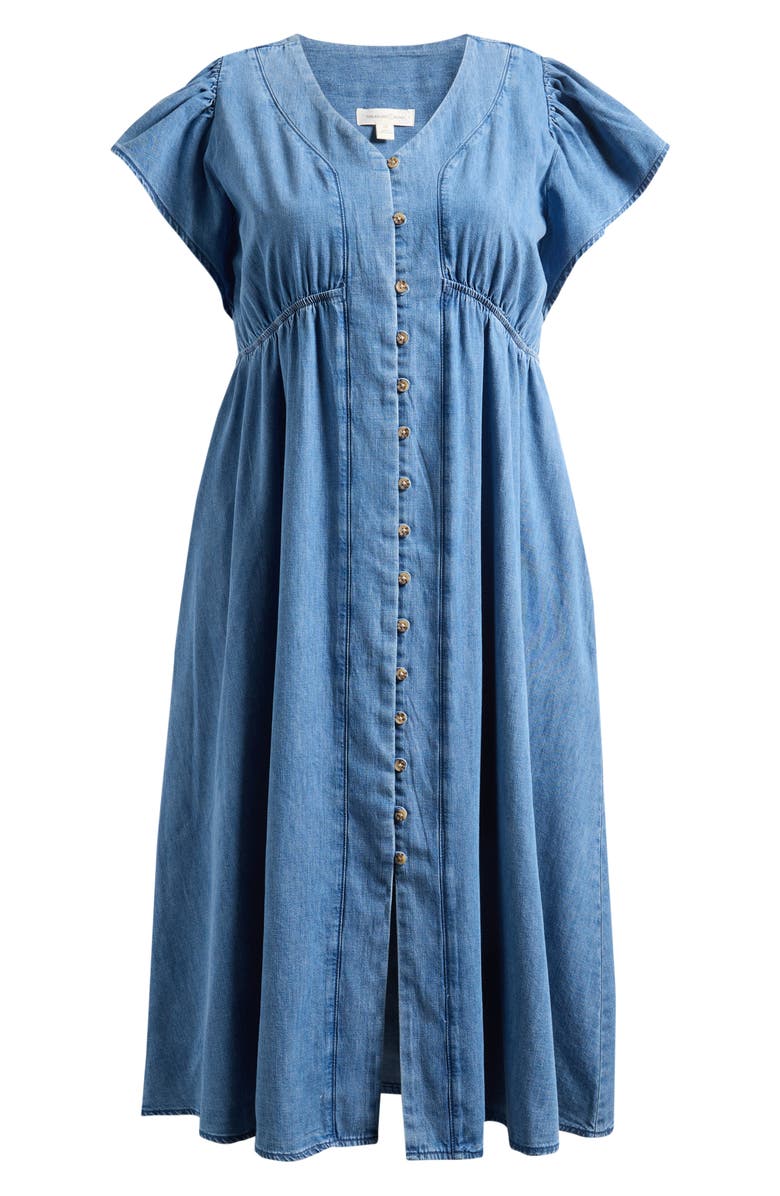 Treasure & Bond Flutter Sleeve Chambray Midi Dress, Main, color, Light Blue Wash