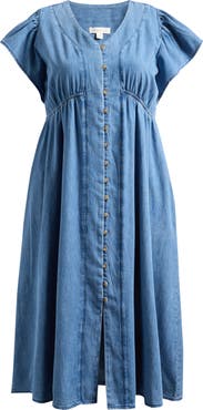 Treasure & Bond Flutter Sleeve Chambray Midi Dress
