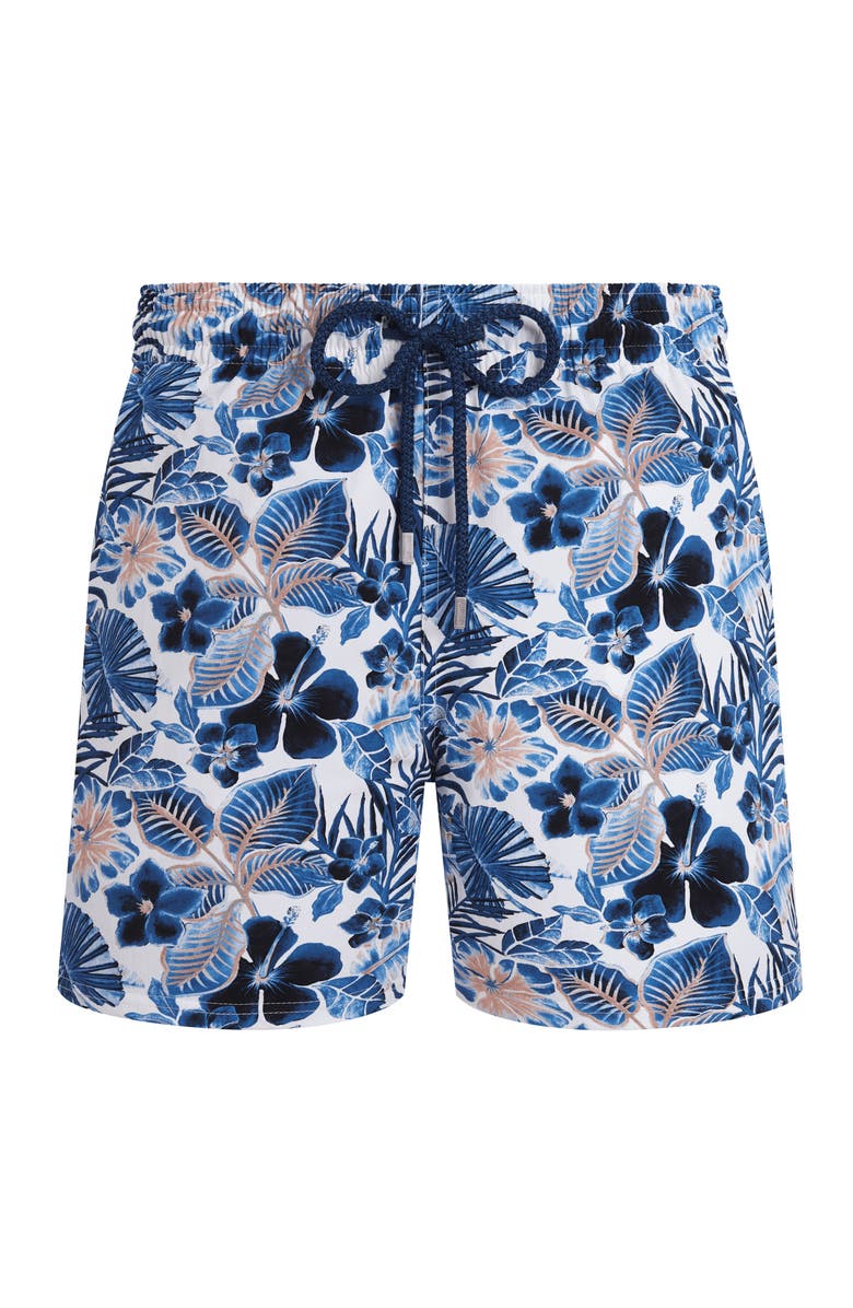 Vilebrequin Men Stretch Short Swim Shorts Island Flowers, Main, color, White