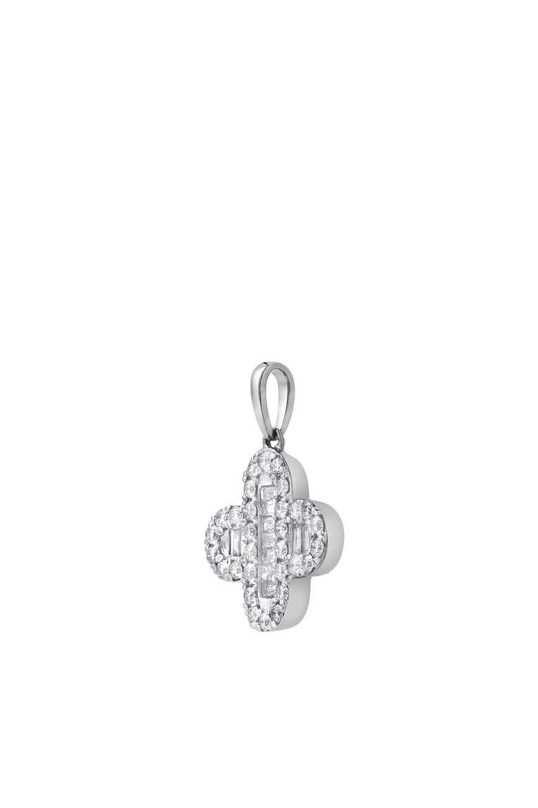 Alina 0.5 Cts 14K Gold Baguette & Round Cut Diamond Clover Pendant with Optional Chain, Alternate, color, White Gold No Chain