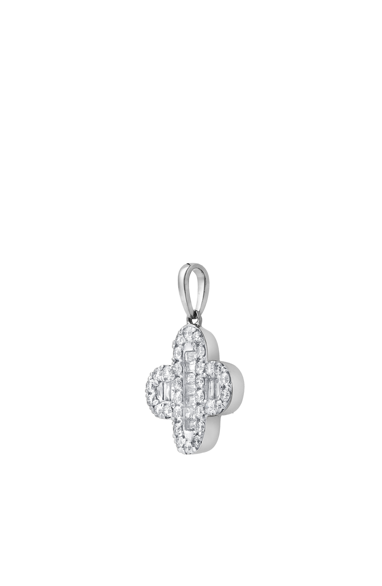 LuvMyJewelry Alina 0.5 Cts 14K Gold Baguette & Round Cut Diamond Clover Pendant with Optional Chain, Alternate, color, White Gold No Chain