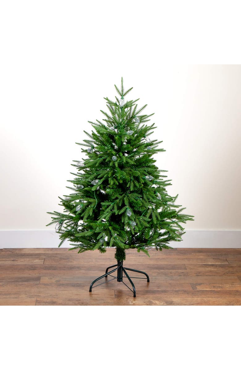 NEARLY NATURAL 4-ft Pre-Lit Artificial Luxembourg Pine Christmas Tree with 120 Multicolored Traditional Bulb LED Lights, Alternate, color, Green