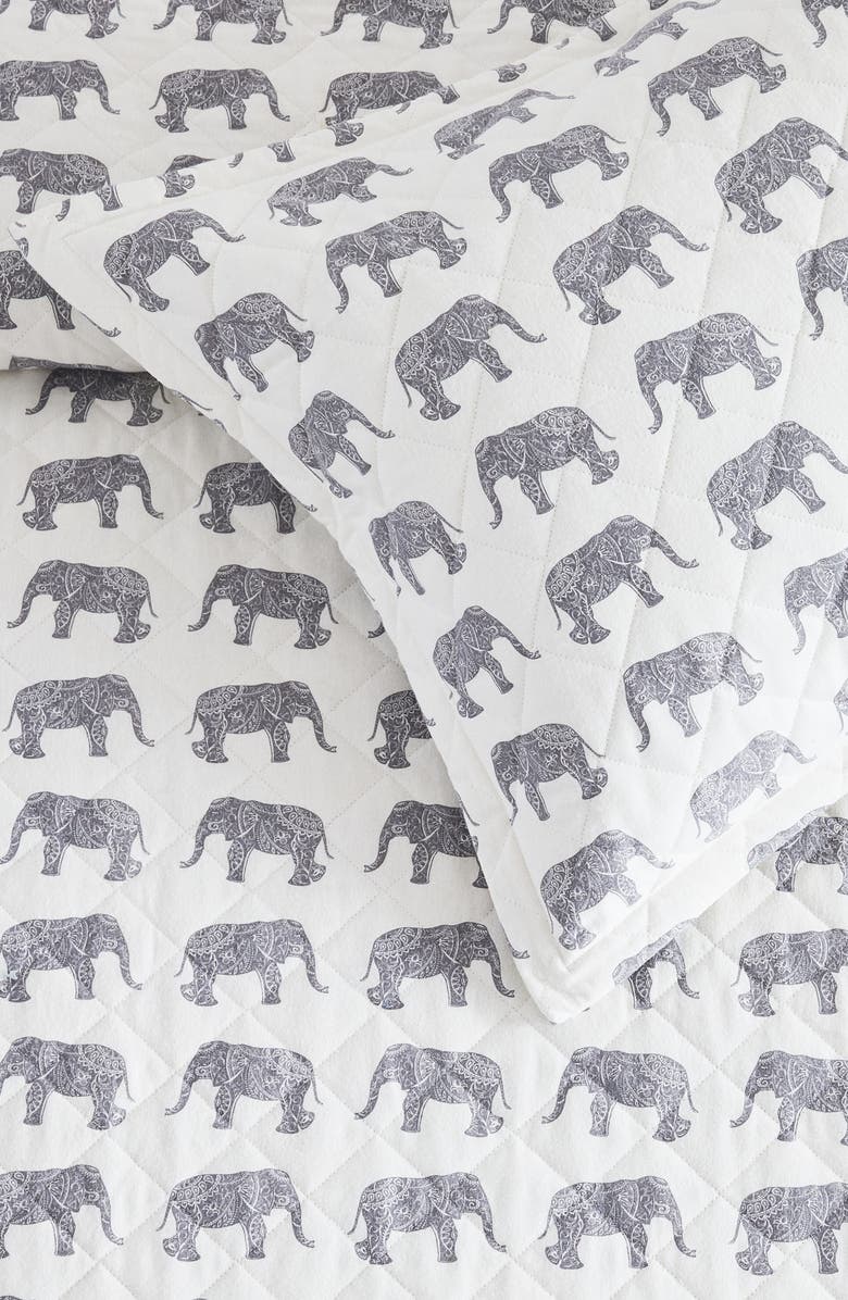 MELANGE HOME Elephant Flannel Quilt Set, Alternate, color, Grey