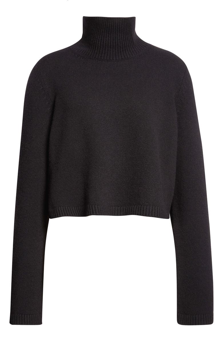 Alaïa Crop Cashmere & Wool Blend Turtleneck Sweater, Alternate, color, Noir Alaia