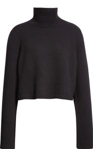 Alaïa Crop Cashmere & Wool Blend Turtleneck Sweater