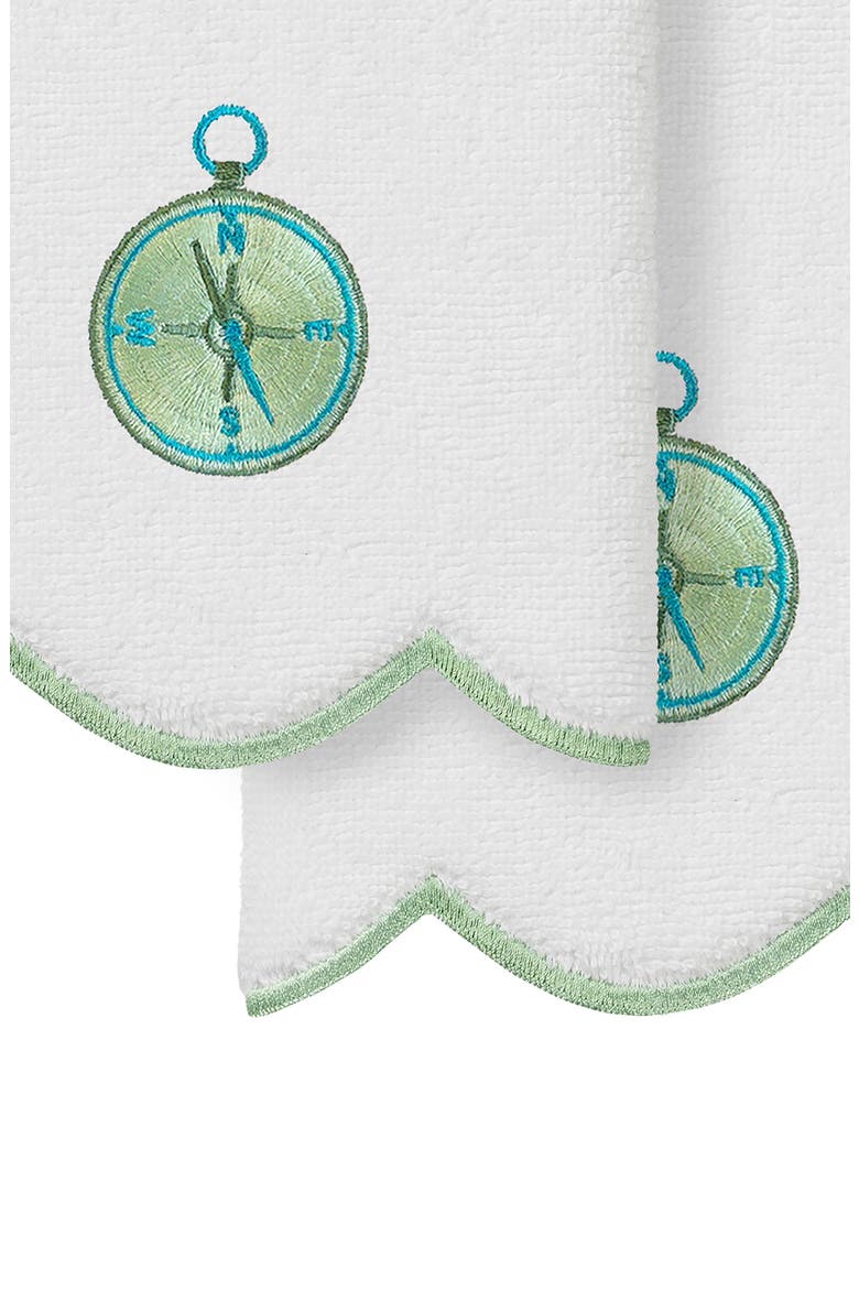 2-Piece Sea Joy Embroidered Turkish Cotton Towel Set, Alternate, color, WHITE/ GREEN