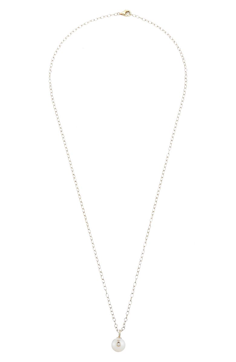 Mizuki Round Genuine Pearl & Diamond Pendant Necklace, Main, color, 