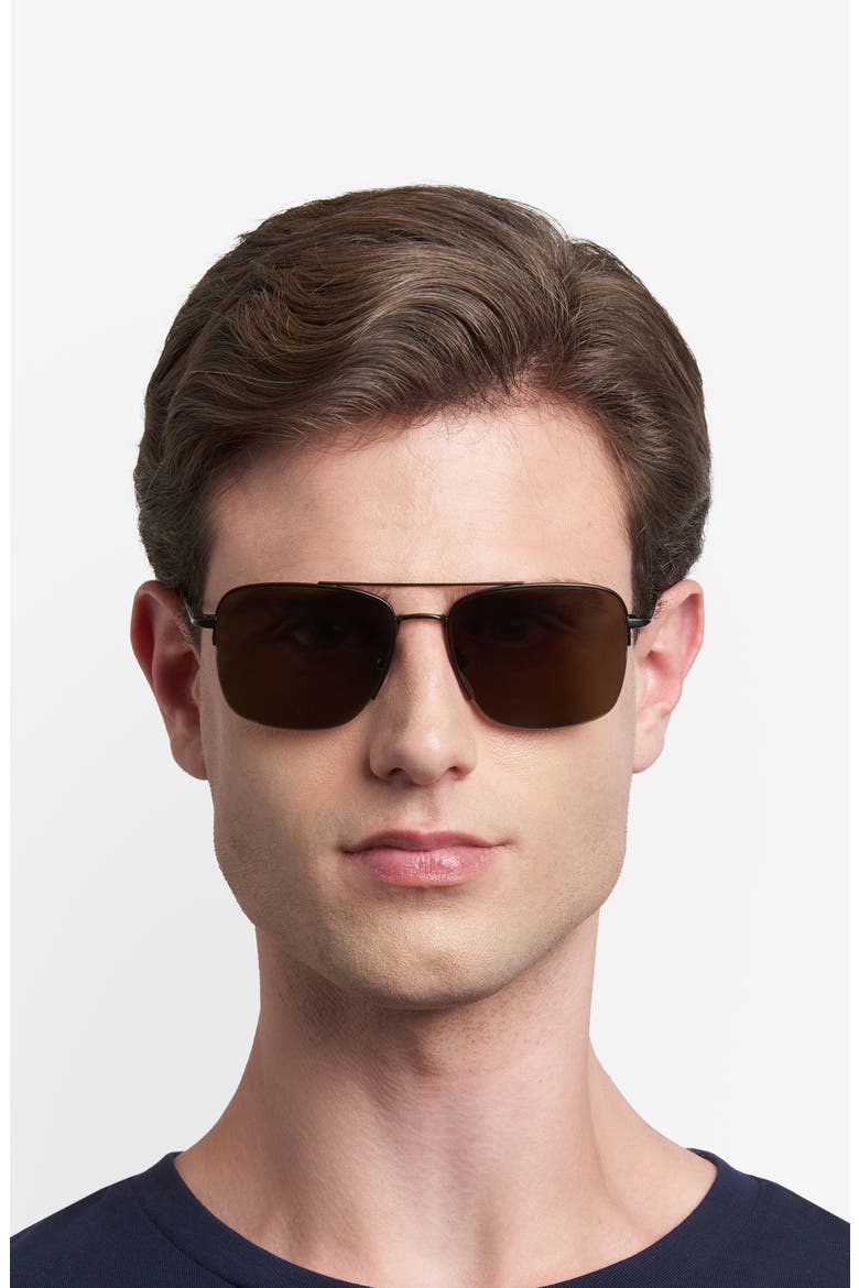 57mm Rectangular Sunglasses, Alternate, color, MATTE BLACK/ BROWN