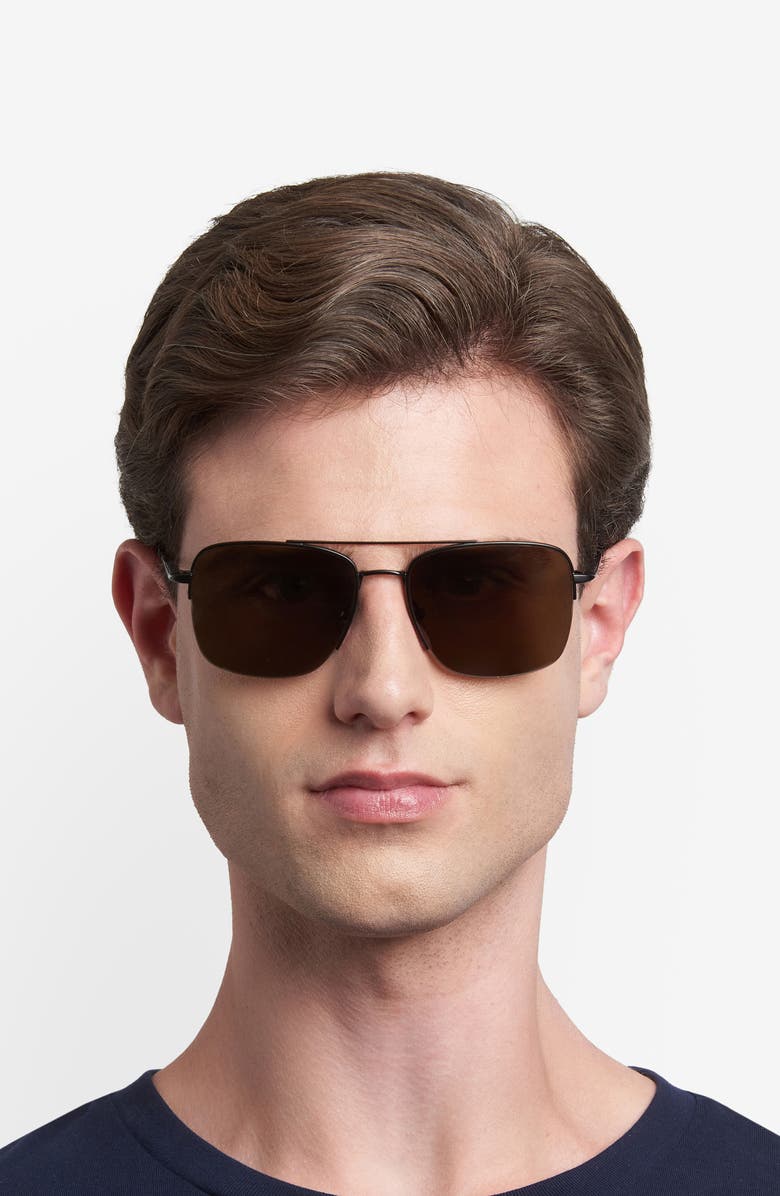 Fossil 57mm Rectangular Sunglasses, Alternate, color, Matte Black/ Brown