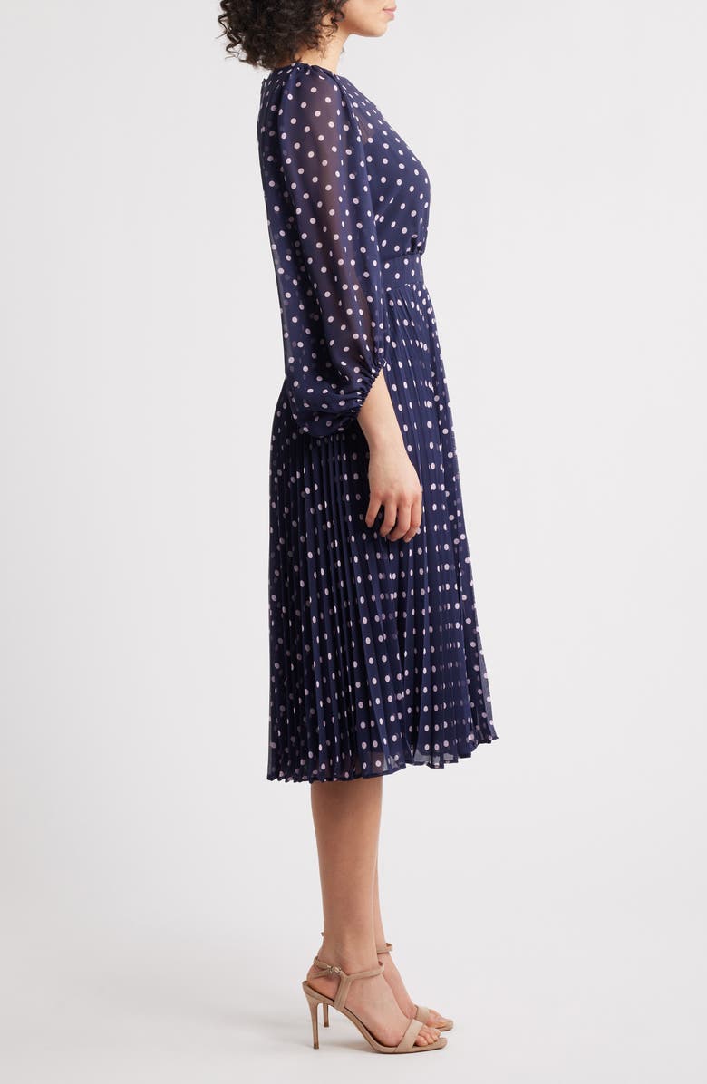 Eliza J Polka Dot Illusion Neck Midi Dress, Alternate, color, 