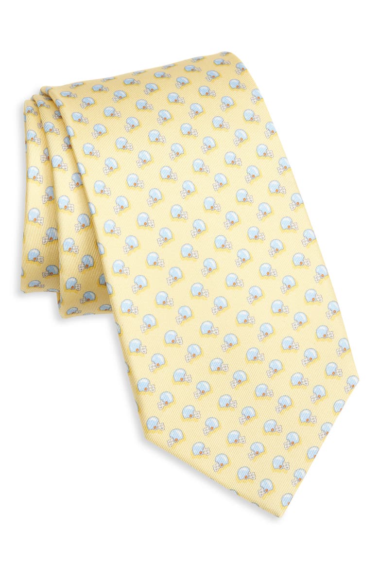 Football Helmet Print Silk Tie, Main, color, GIALLO