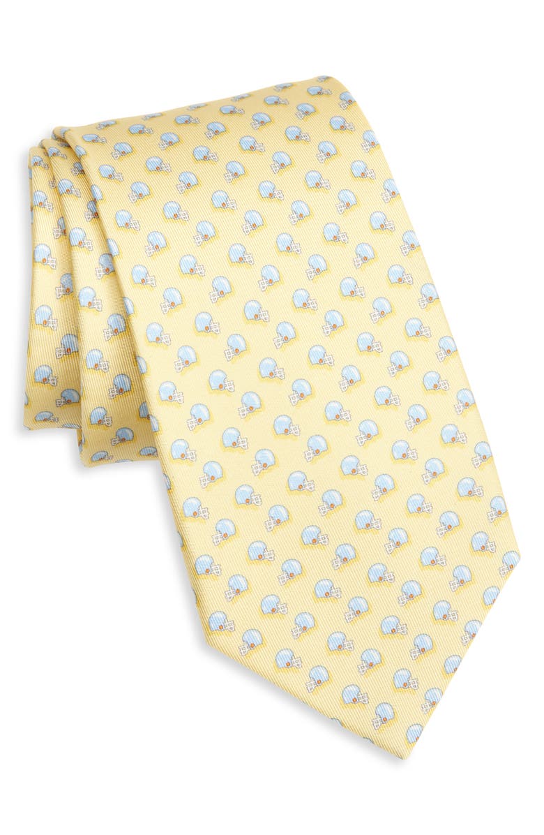 FERRAGAMO Football Helmet Print Silk Tie, Main, color, Giallo