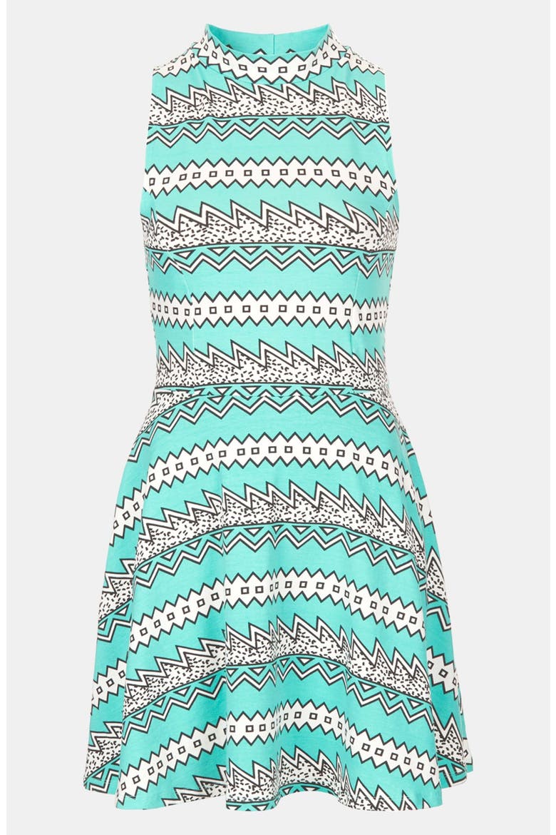 Zigzag Fit & Flare Dress, Alternate, color, TURQUOISE