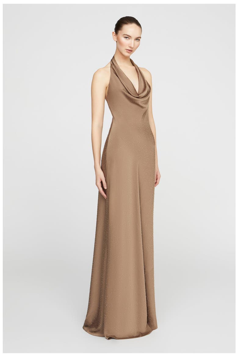 sandstone bridesmaid dresses Halston Women's Sid Satin Cowlneck Gown - Color:Black Leather Sunny Times Midi Dress special-price-B2CUK_1 Chiffon bridesmaid Designed for a bias