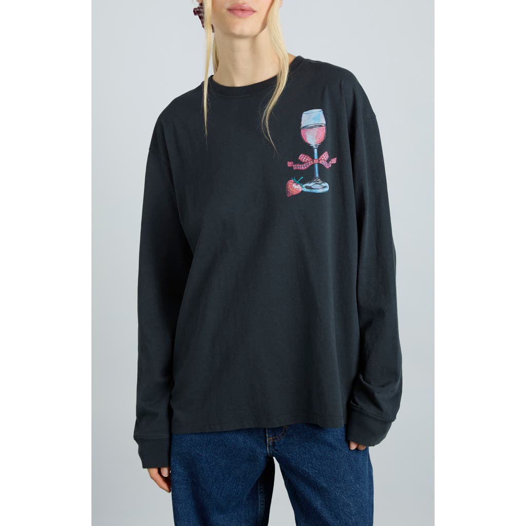 DAMSON MADDER DAMSON MADDER ROSÉ WINE LONG SLEEVE ORGANIC COTTON GRAPHIC T-SHIRT