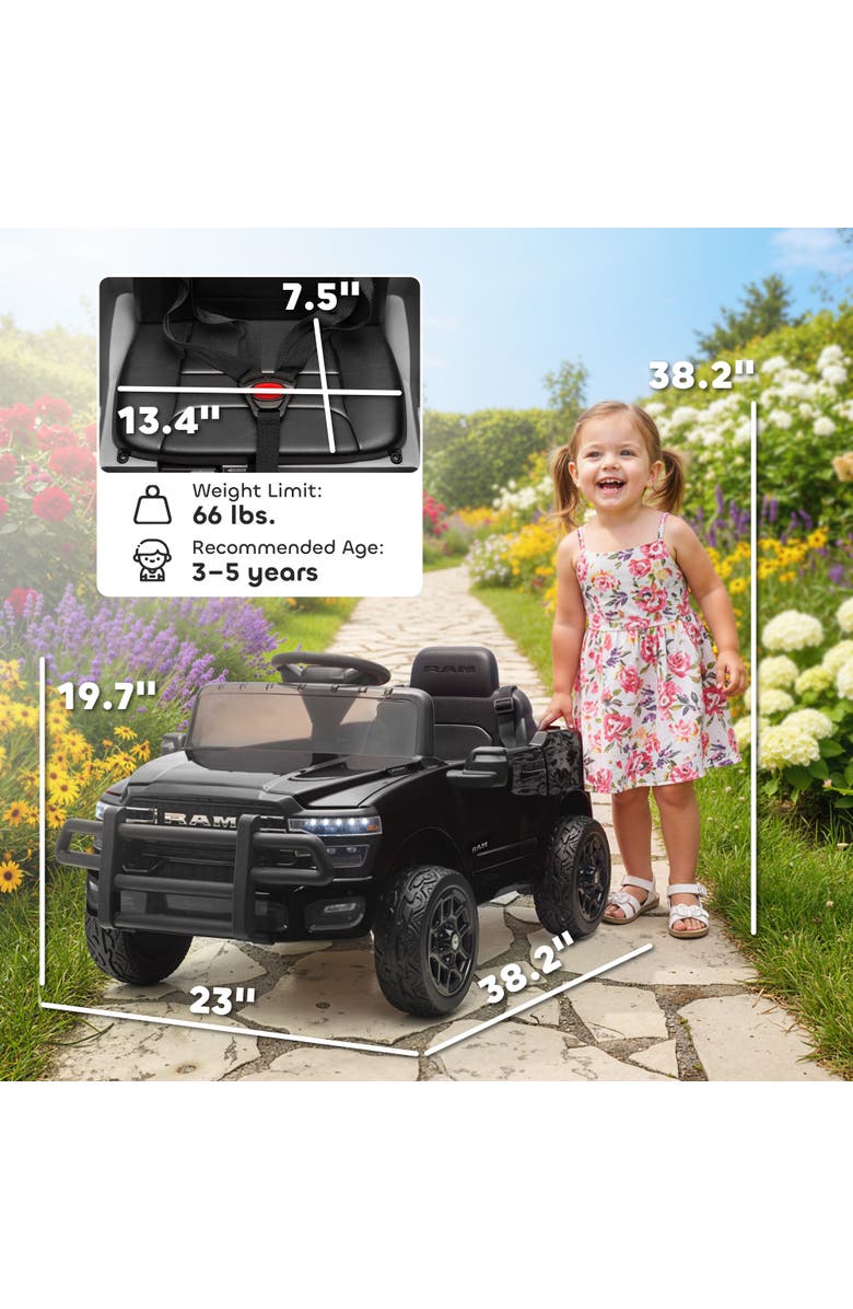 Qaba 12V Kids Ride on Car Licensed Dodge RAM 3500 Ride on Toys for Toddlers with Dual Motors Remote Control Suspension Bluetooth and Lights, Alternate, color, Black