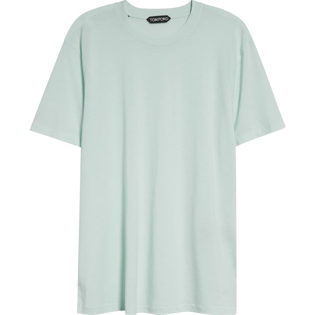 Tom Ford Mens Brand-embroidery Crewneck Woven T-shirt Glass Blue In Fg025 Glass Green