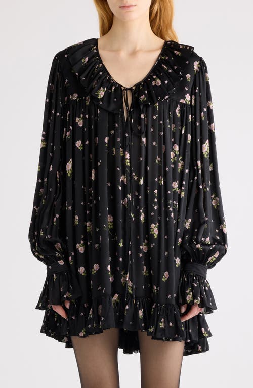 Chloé Liberty Print Long Sleve Silk Charmeuse Minidress In Black
