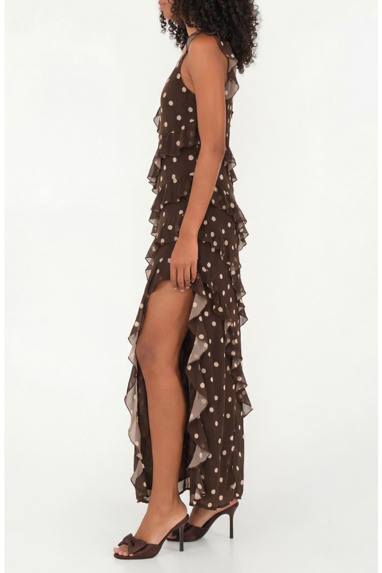 Cascade Ruffle Chiffon Maxi Dress, Alternate, color, POLKA DOTS CREAM