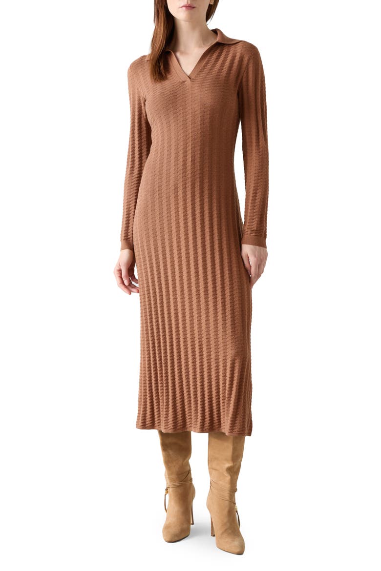 Mika Long Sleeve Cotton & Merino Wool Sweater Dress, Main, color, BROWN