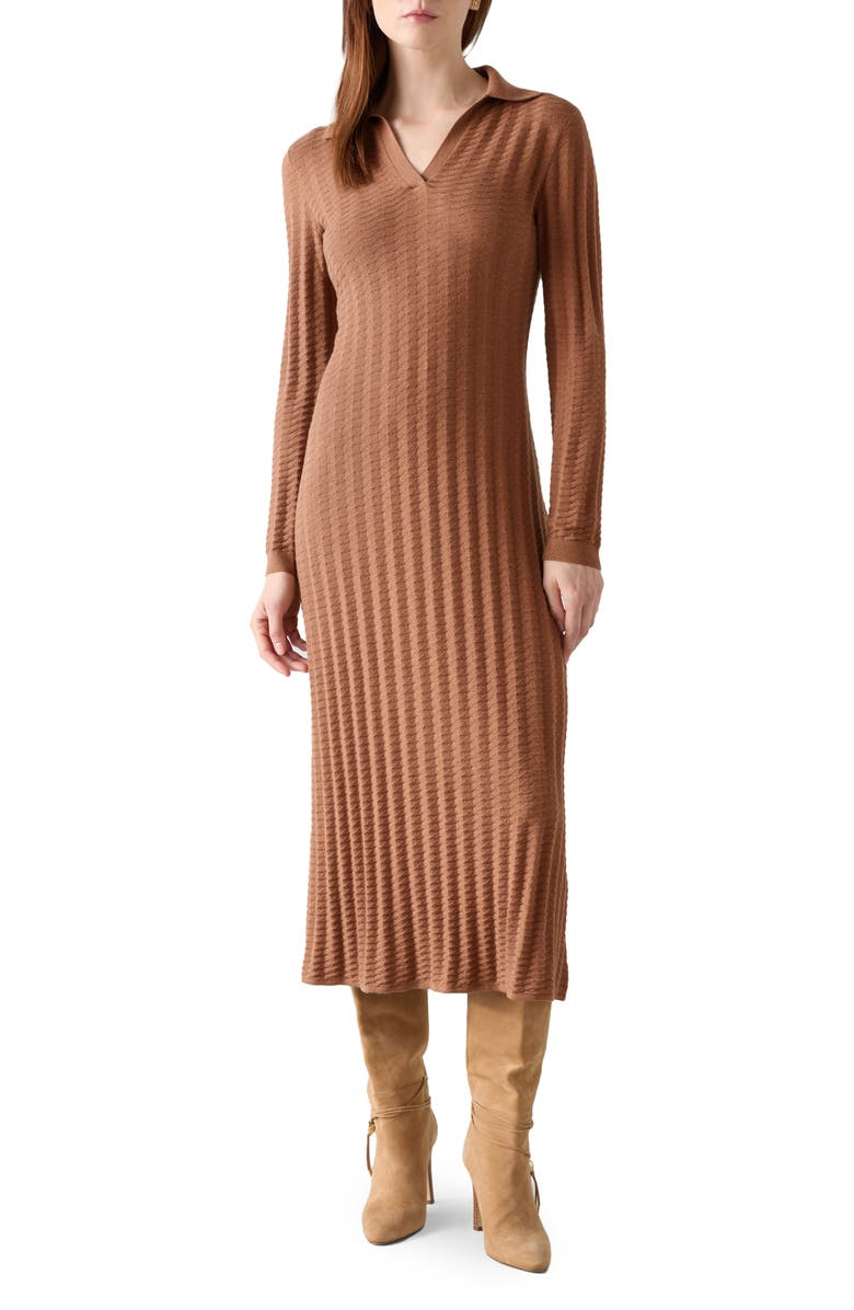 LK Bennett Mika Long Sleeve Cotton & Merino Wool Sweater Dress, Main, color, Brown