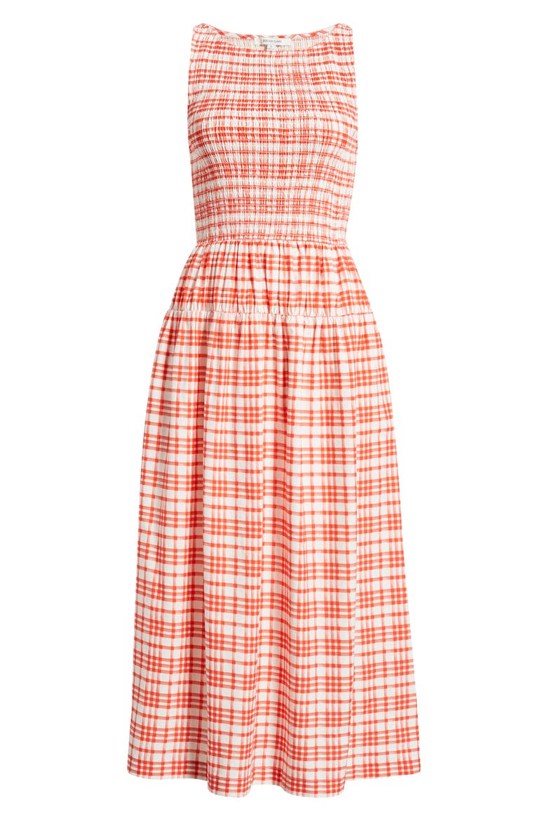Smocked Plaid Sleeveless Midi Dress, Alternate, color, RED