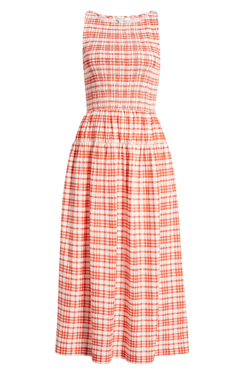 ZOE AND CLAIRE Smocked Plaid Sleeveless Midi Dress, Alternate, color, Red