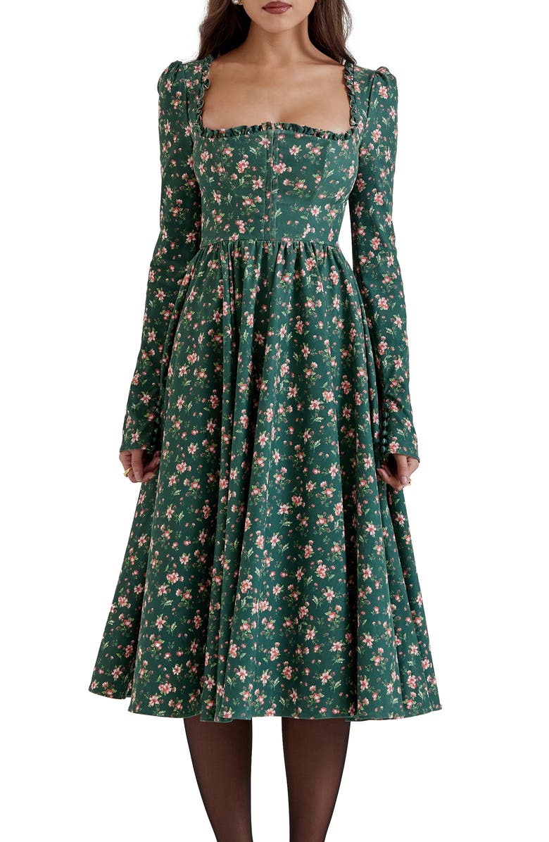 HOUSE OF CB Delia Long Sleeve Midi Cocktail Dress, Alternate, color, Christmas Print