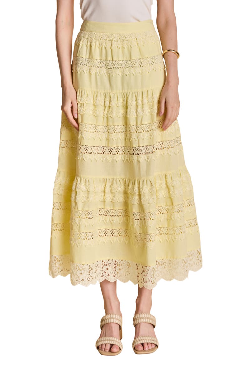 Tiered Midi Skirt, Main, color, BUTTER