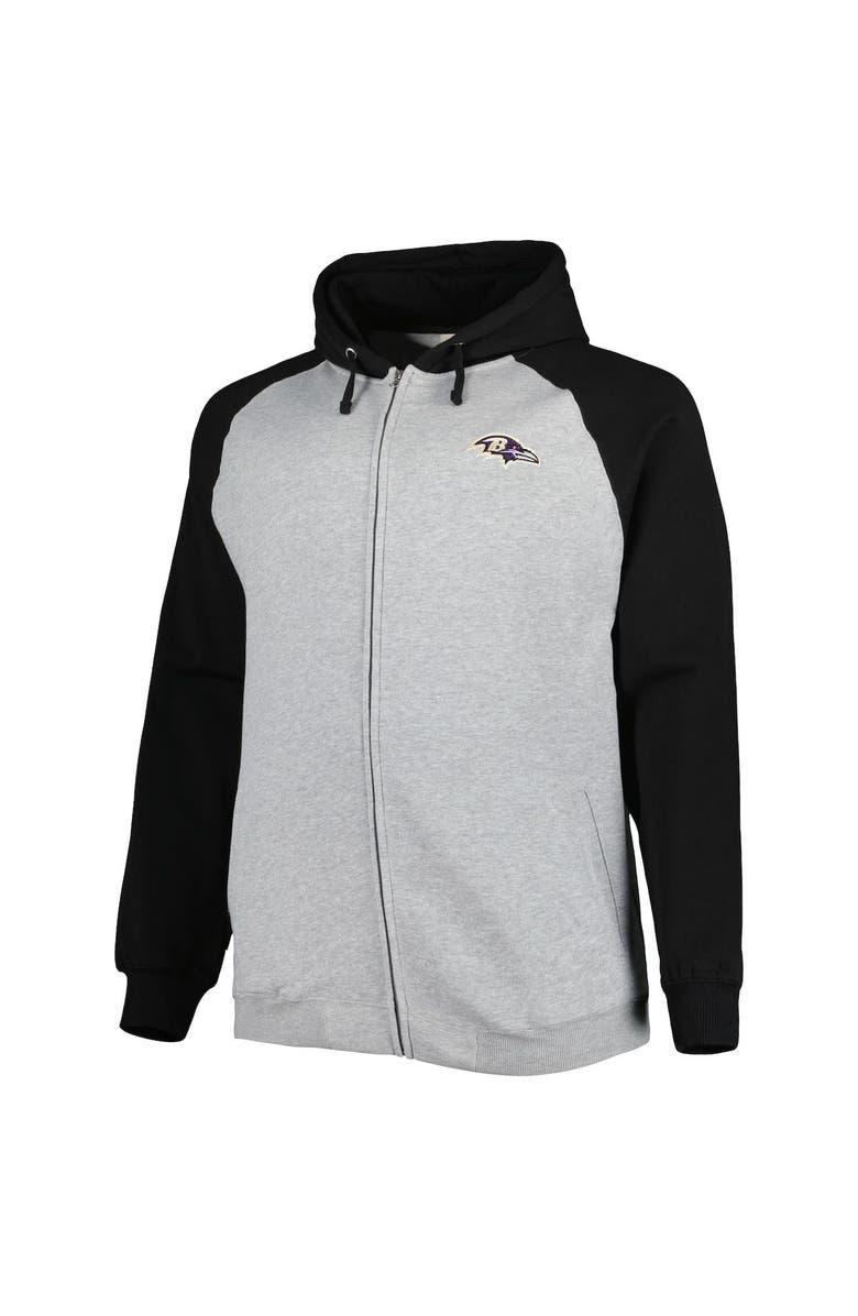 PROFILE Men's Heather Gray Baltimore Ravens Big & Tall Fleece Raglan Full-Zip Hoodie Jacket, Alternate, color, 