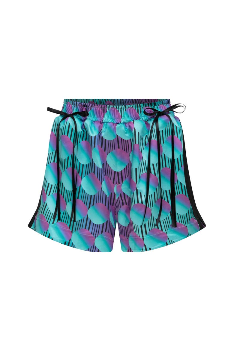 Jett Polka Dot Elastic Wasited Shorts With Bow Detail, Alternate, color, Purple