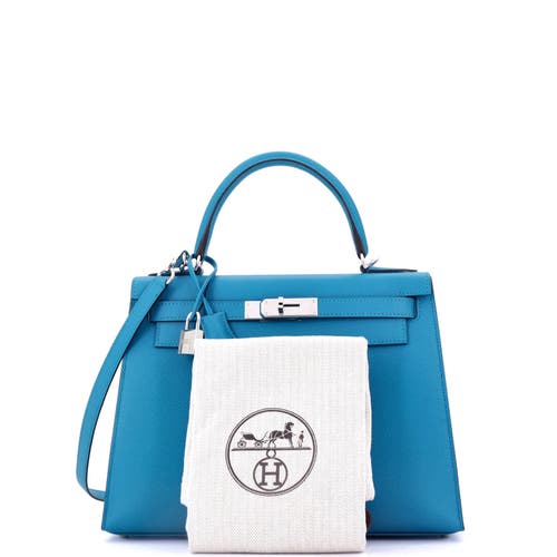 Pre-owned Hermes Hermes Kelly Handbag Blue Epsom With Palladium Hardware 28 In Blue