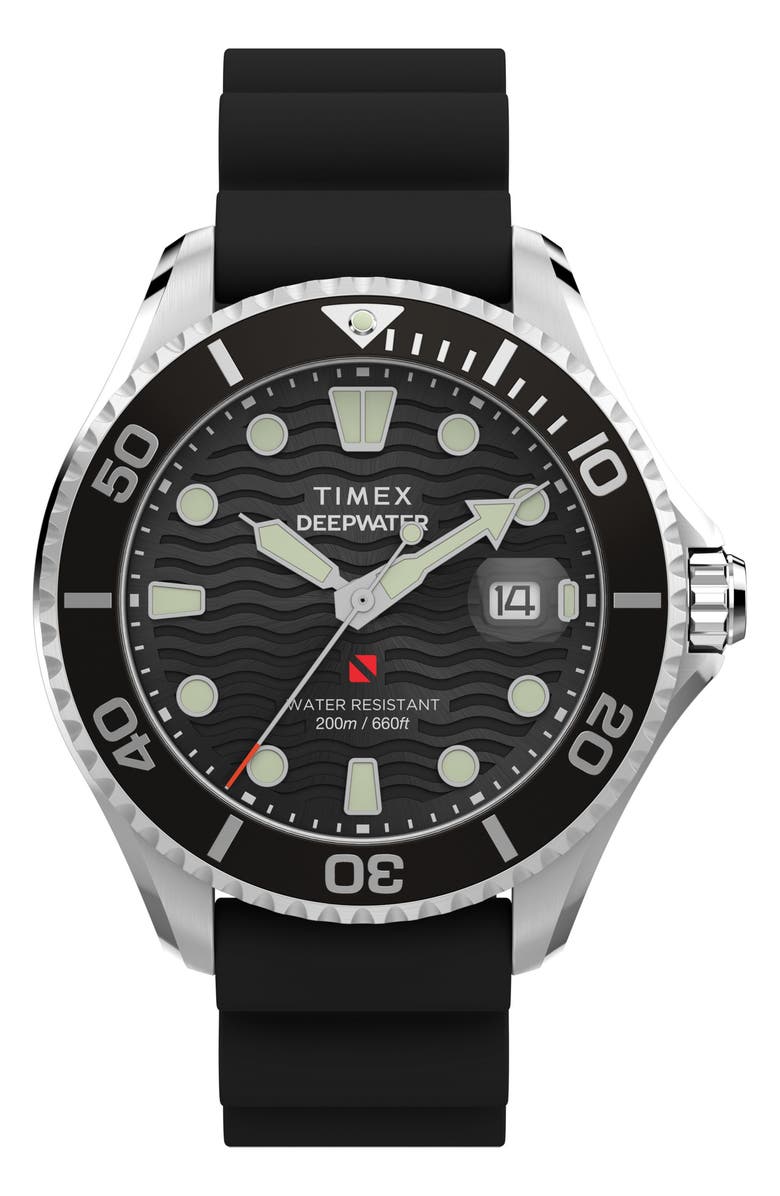 Timex<sup>®</sup> Deepwater Meridian Rubber Strap Watch, 44mm, Main, color,
