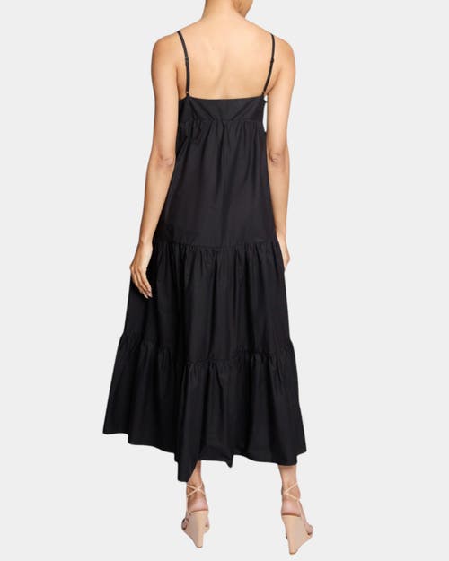 Santorelli Itzel Sleeveless Multi-tier Midi Dress With Shoulder Straps And Side Pockets In Cotton Poplin In Black