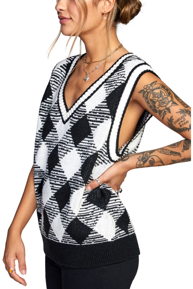 Forget Me Not Argyle Sweater Vest, Alternate, color, RVCA BLACK