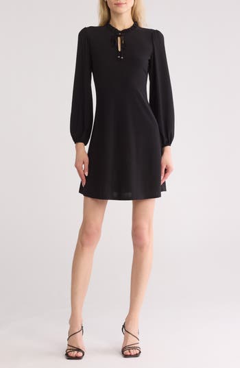 Tash And Sophie Balloon Sleeve Neck Tie Dress In Multi