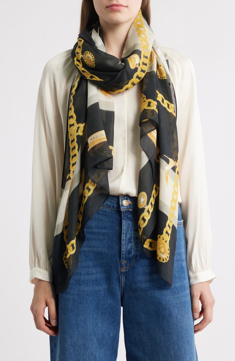 Kurt Geiger London Chain Charm Square Scarf, Main, color,