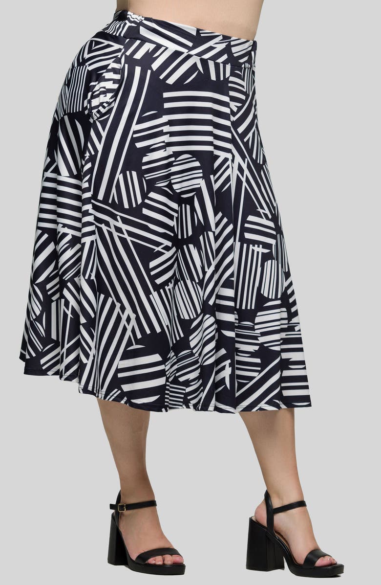 24seven Comfort Apparel Pull-On Midi Skirt, Alternate, color, Black Multi