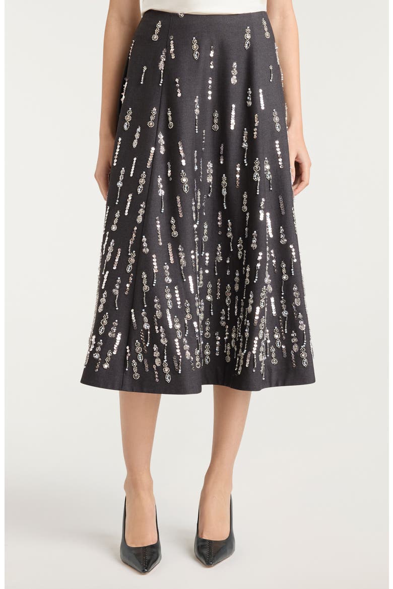 Selene Bead & Sequin Detail Skirt, Main, color, CHARCOAL MULTI