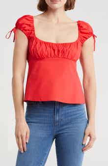 Elodie Shirred Cap Sleeve Cotton Crop Top