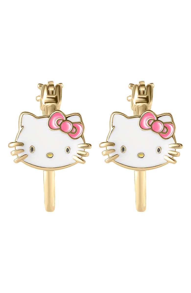 Jacmel Hello Kitty Sterling Silver Enamel Hoop Earrings, Alternate, color, Metallic Gold