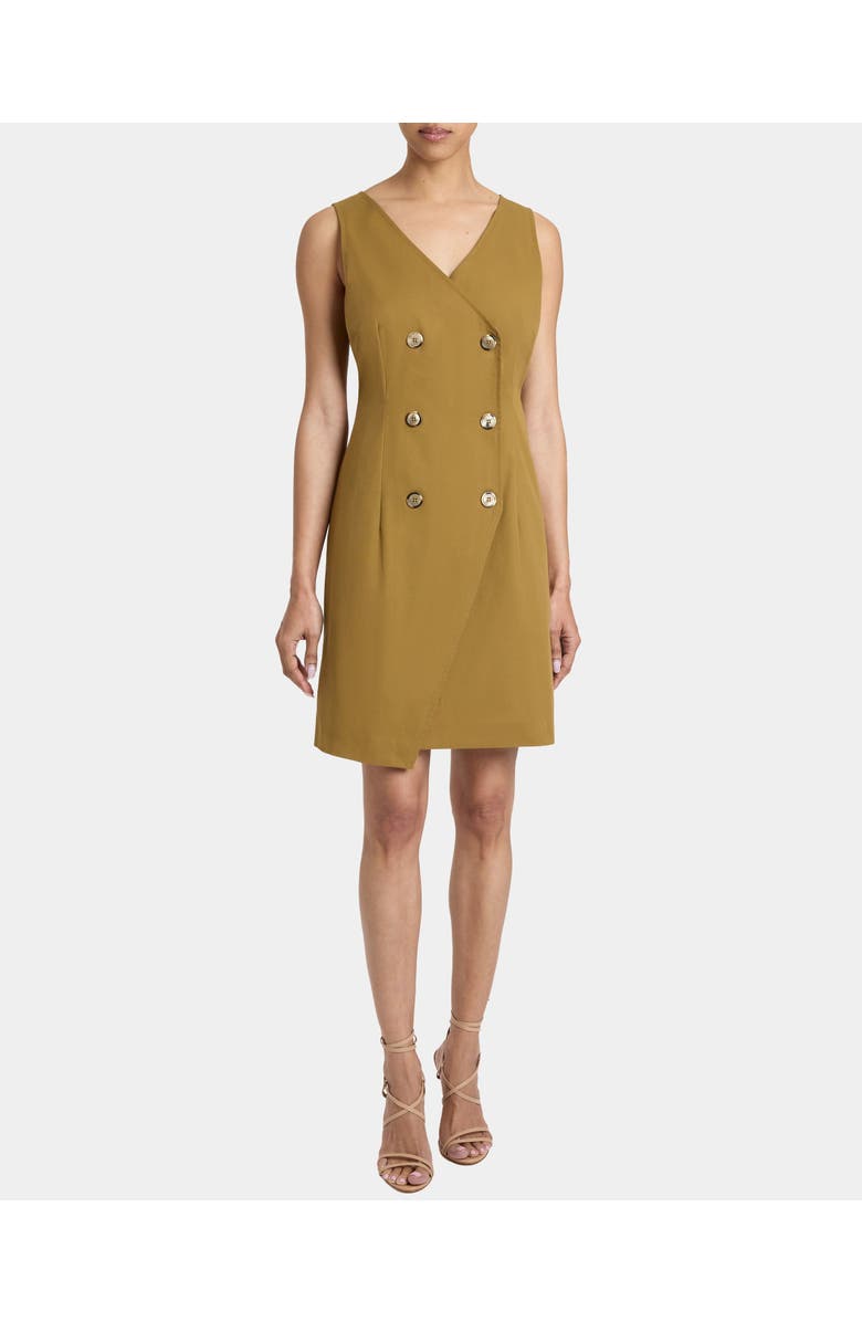 Santorelli DEE Sleeveless Double Breasted A-Line Dress with Asymmetric Skirt Panel in Stretch Cotton, Alternate, color, Coconut