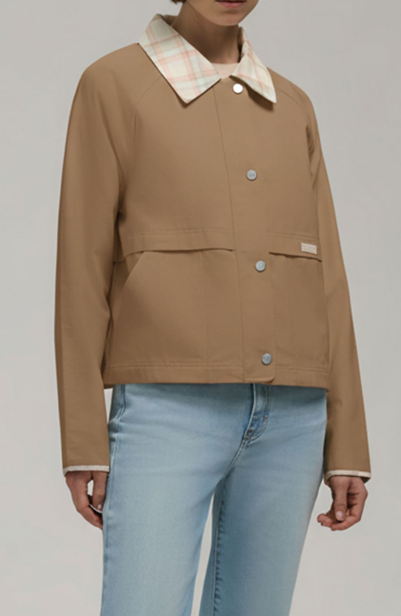 Plaid Collar Cotton Twill Crop Field Jacket - image 3