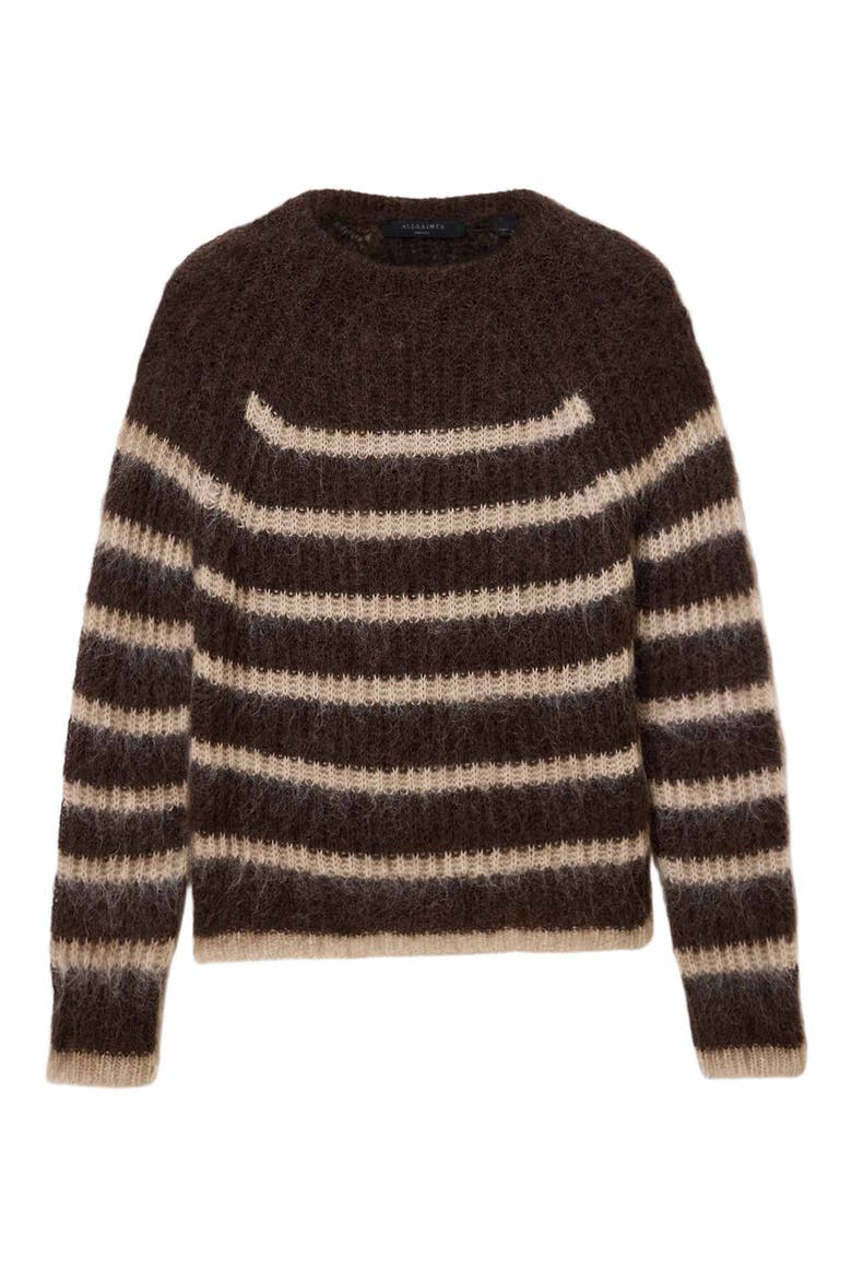 Riga Stripe Crewneck Sweater, Alternate, color, BRITTLE BROWN/ BARLEY