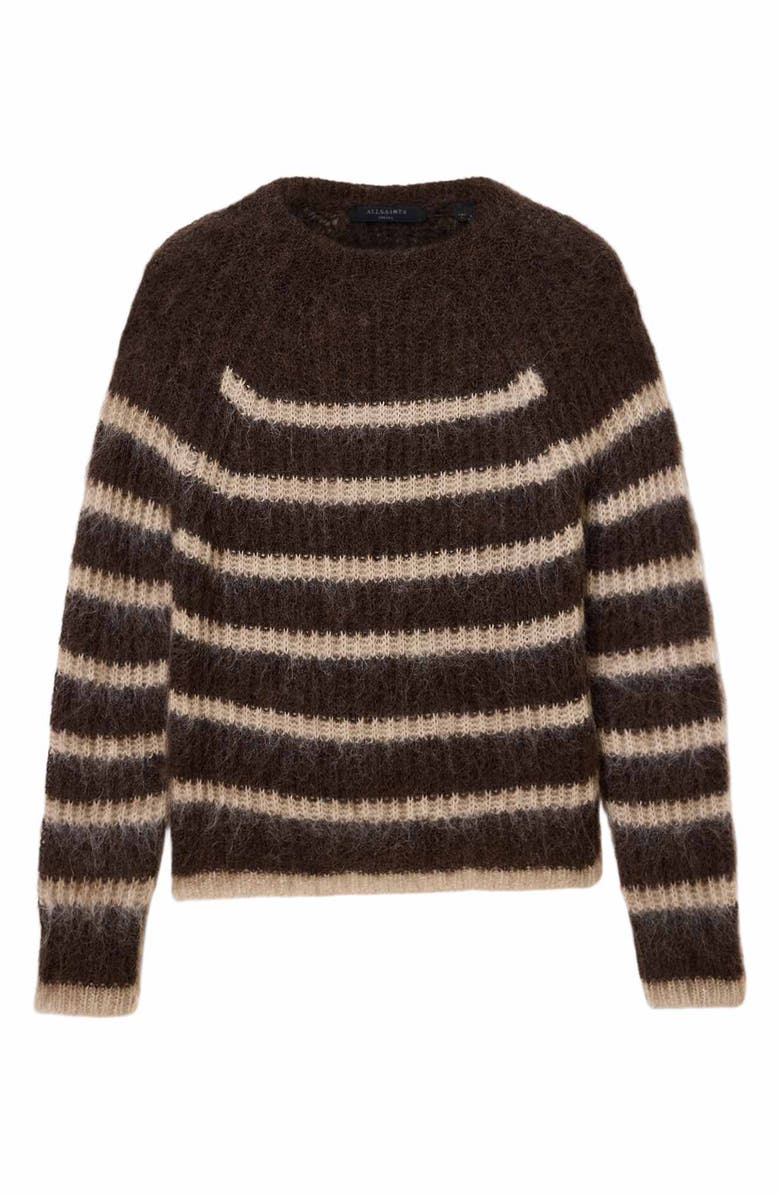 AllSaints Riga Stripe Crewneck Sweater, Alternate, color, Brittle Brown/ Barley