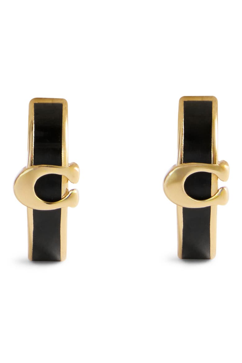 Signature C Enamel Huggie Hoop Earrings, Alternate, color, BLACK/ GOLD