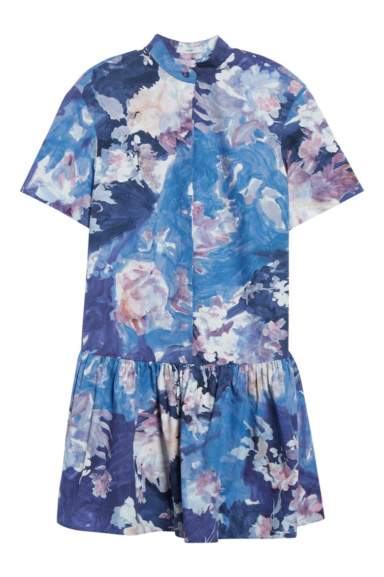 Short Sleeve Cotton Poplin Mini Shirtdress, Alternate, color, ARTIST GARDEN PALE COBALT