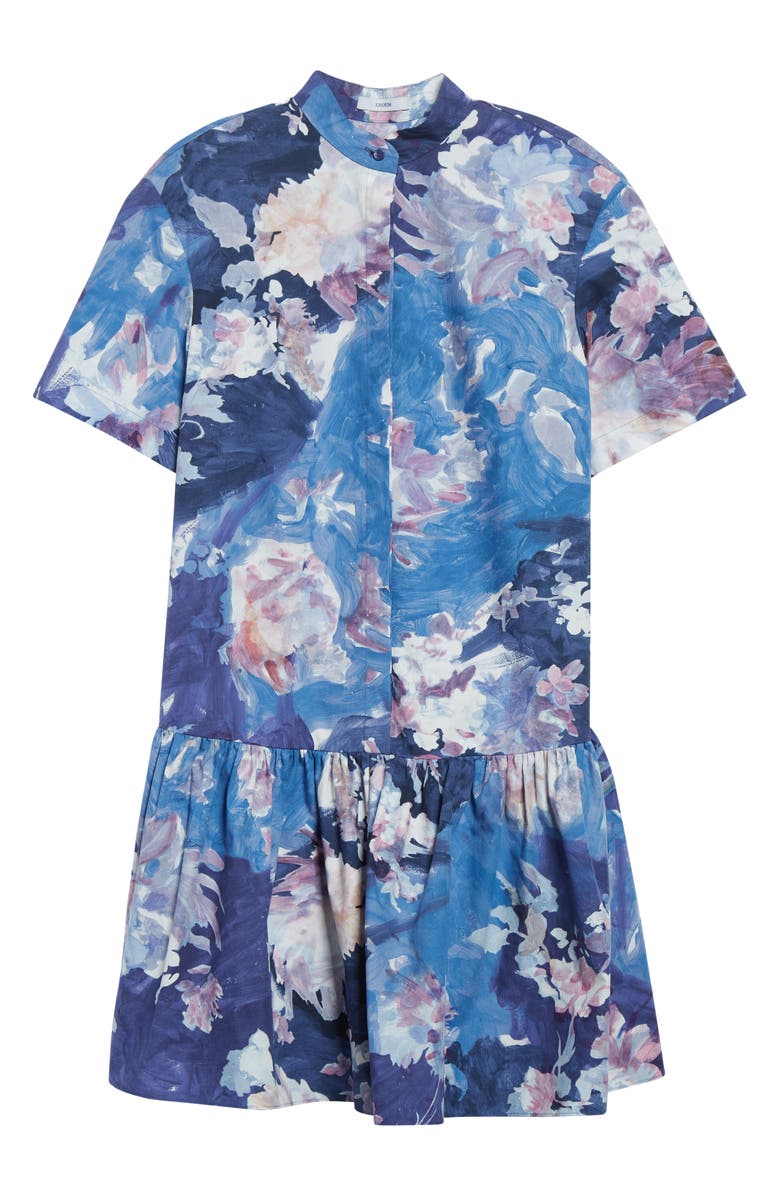 Erdem Short Sleeve Cotton Poplin Mini Shirtdress, Alternate, color, Artist Garden Pale Cobalt